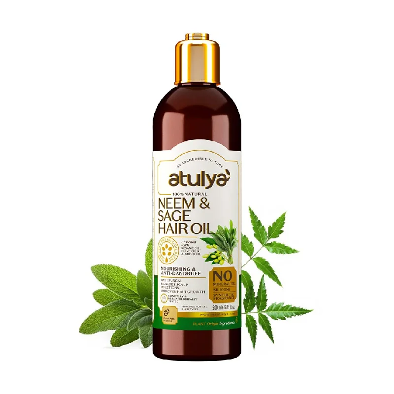 Hair care products with apricot oil-atulya Neem & Sage Hair Oil - Silicones, Parabens, Mineral Oil Free (100% Natural) (Buy 3 Products & Get Rs.300 Off)