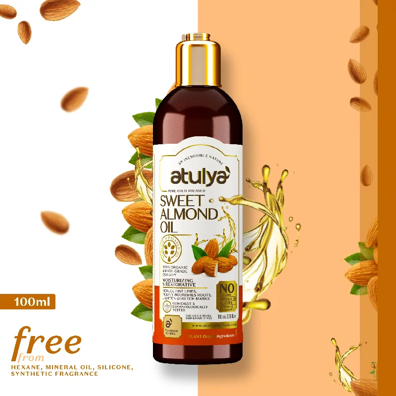 How to hydrate oily waves-atulya Pure Cold Pressed Sweet Almond Oil 100ml (Buy 3 Products & Get Rs.300 Off)