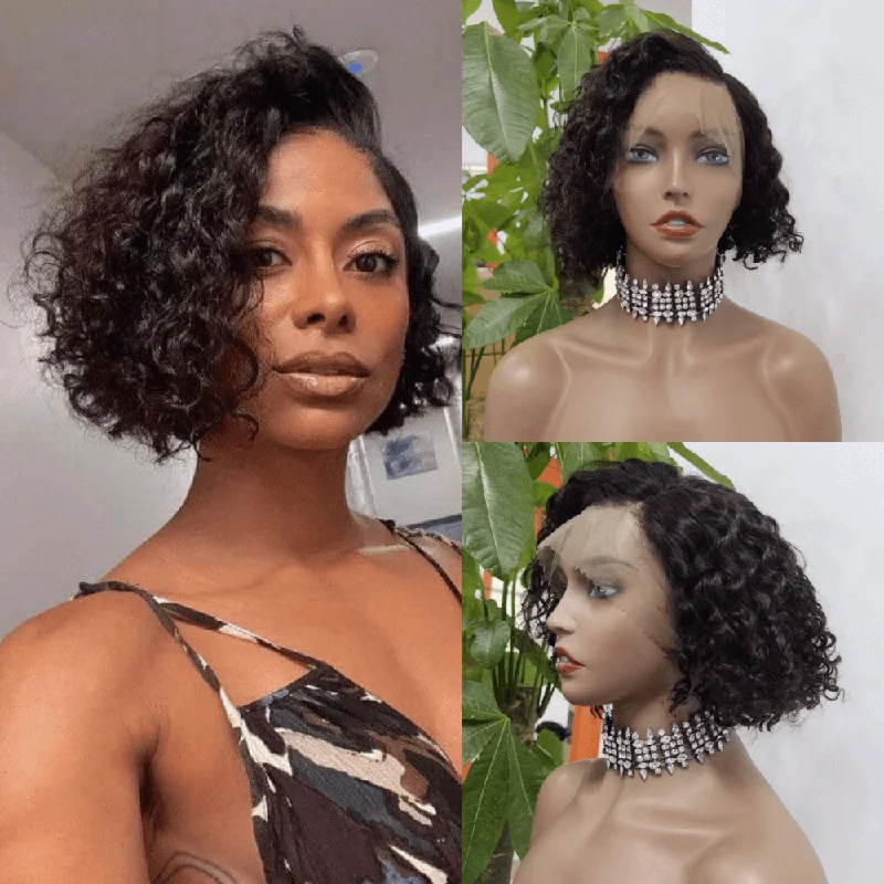 real person hair ring vip access-Curly Bob 360 Lace Wig Human Hair Side Part Short Wig For Black Women