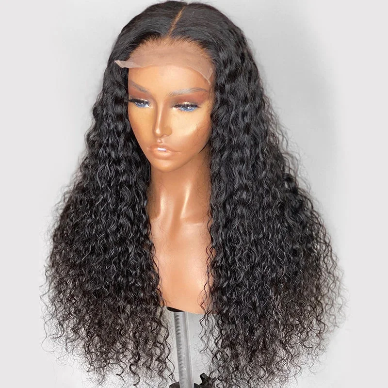 real person hair ring short production-Curly Deep Wave 4x4 Lace Closure Wig Human Hair Lace Wig