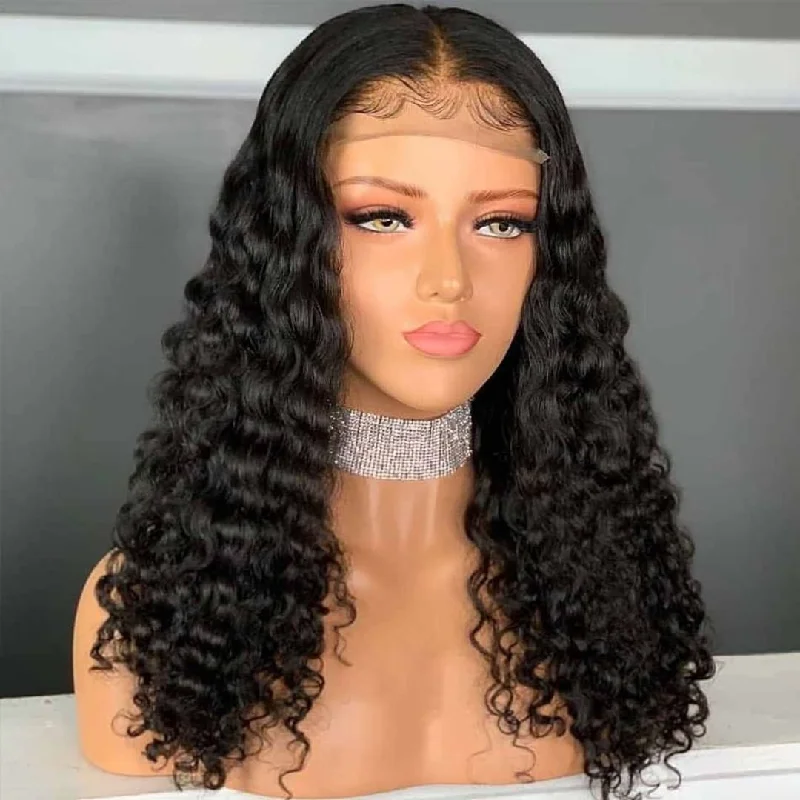 real person hair ring versatile style-Deep Wave 4x4 Lace Closure Wig Human Hair Lace Wig