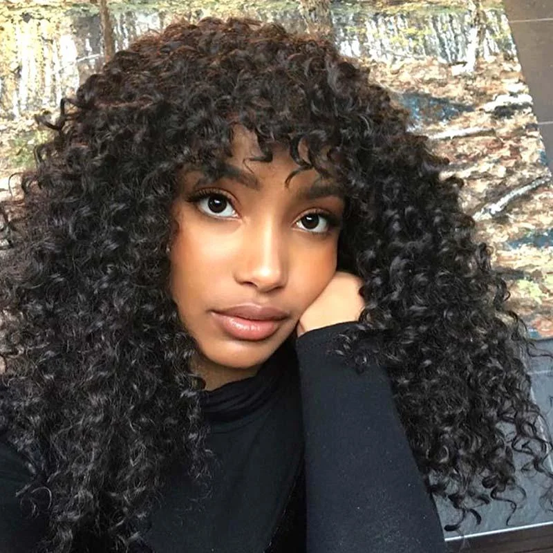 real person hair ring handpicked item-Short Curly Wig With Bangs Human Hair Lace Front Wig Surprisehair