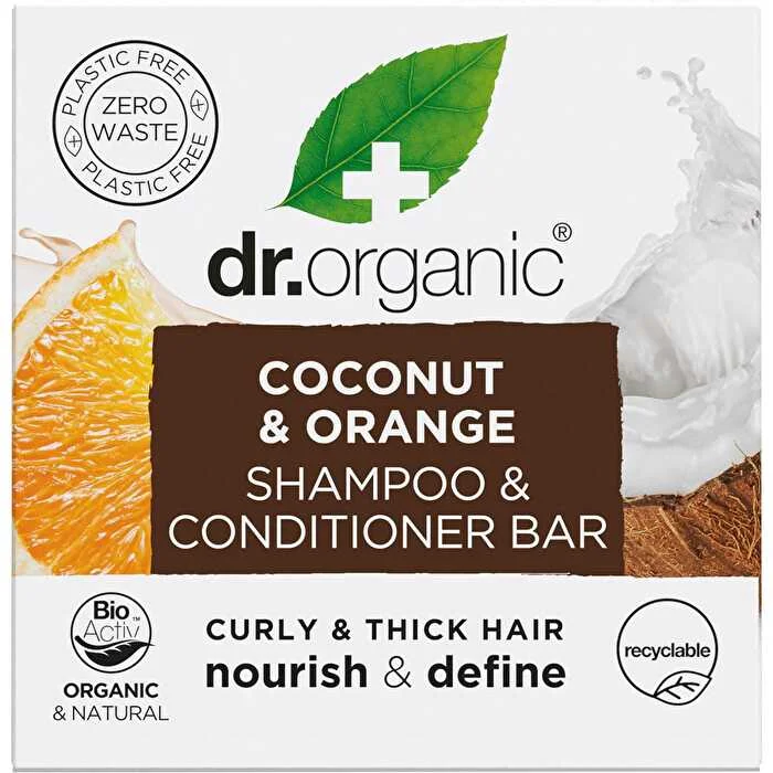 Texturizing cream-Dr Organic Shampoo & Conditioner Bar Coconut Orange Curly & Thick 75g