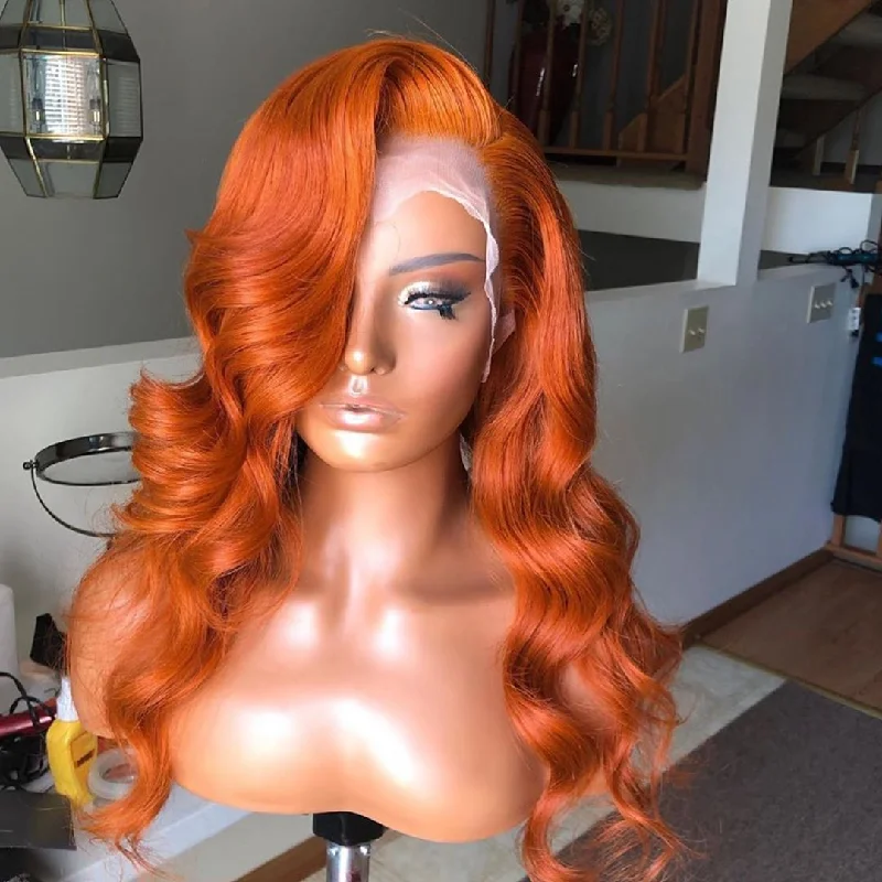 real person hair ring milestone gift-Orange Colored Body Wave Colored Hair Lace Wig Brazilian Human Hair Wigs