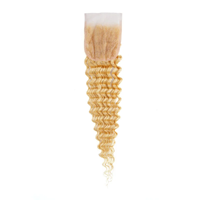 real person hair ring lovely accent-Deep Wave 613 4*4 Transparent Closure, 100% Human Hair