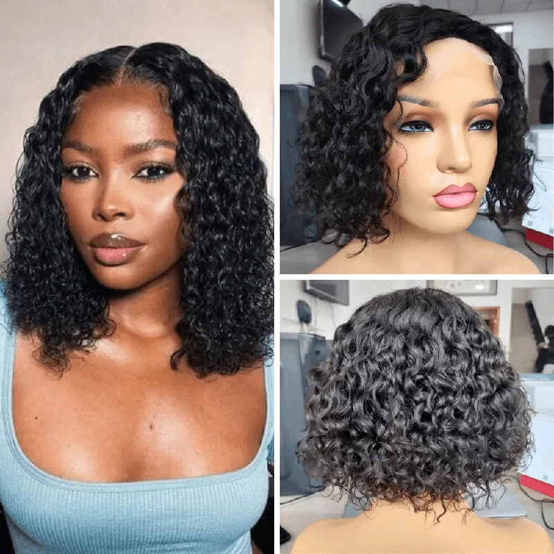 real person hair ring budget-friendly-Deep Wave Bob Human Hair Lace Front Wig 13x6 for African American