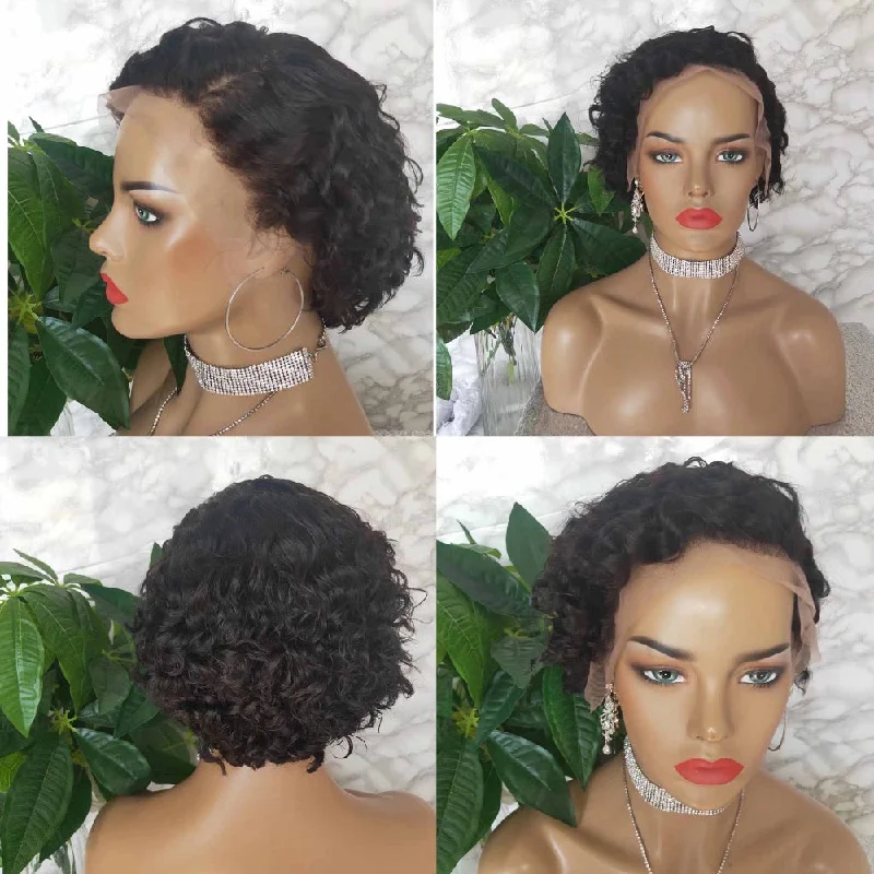 real person hair ring versatile style-Deep Wave Pixie Cut Wig  Human Hair Lace Frontal Wig for African American