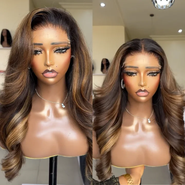 real person hair ring ethical sourcing-Flash Sale Buy 2 Get 1 Free Highlight Blonde Mix Brown Glueless Body Wave Human Hair Lace Front Wig