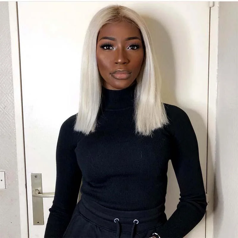 real person hair ring sold out notice-Short Middle Part Grey Bob Lace Frontal Wig Human Hair Surprisehair