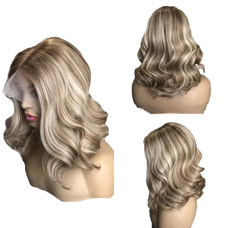 real person hair ring meaningful token-Highlight Wavy Bob Wig Human Hair Body Wave 13x6 Lace Wig Surprisehair