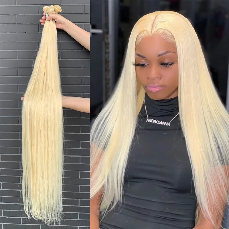 real person hair ring pocket-friendly-#613 Blonde Straight Long Hair Series Virgin Human Hair Bundle Deal