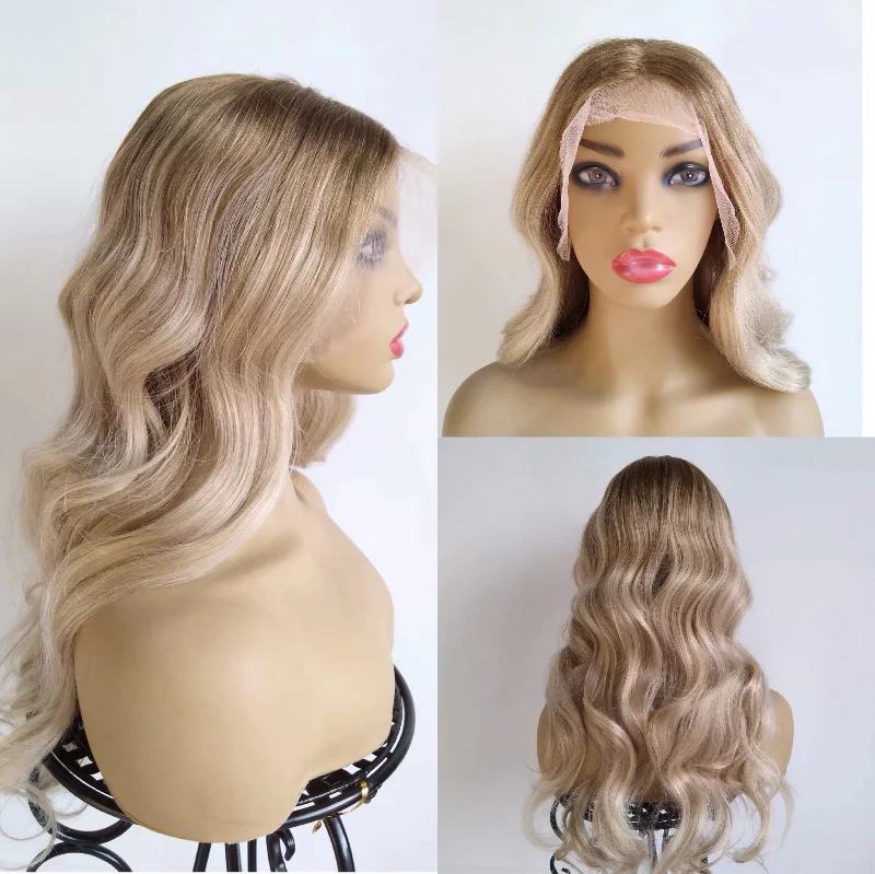 real person hair ring elegant case-Honey Blonde Highlight Lace Front Wig Body Wave Human Hair Surprisehair