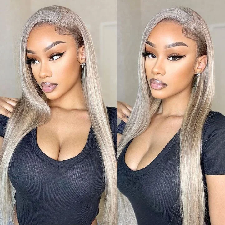 real person hair ring event bundle-Hottest Long Highlight Blonde Straight Human Hair Glueless  Lace Front Wigs Blonde Hair - Amanda Hair