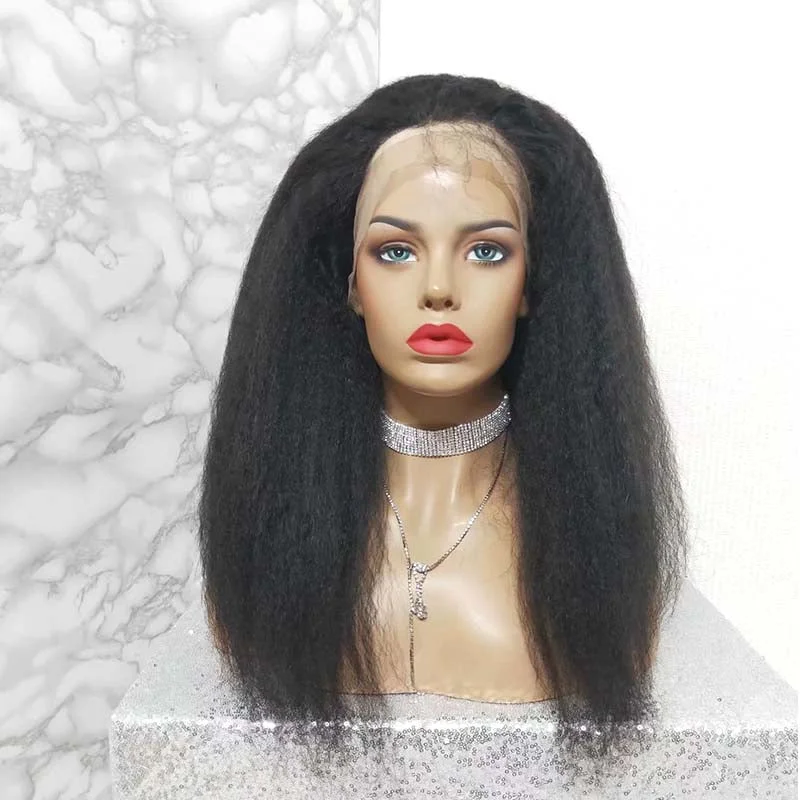 real person hair ring wear resistant-Kinky Straight Human Hair Wig Lace Front High Density  Surprisehair