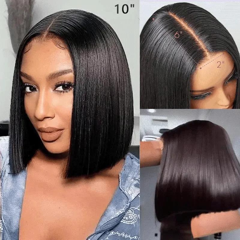 real person hair ring mid-tier option-2x6 Lace Silky Deep Middle Part Straight Bob Wig 100% Human Hair