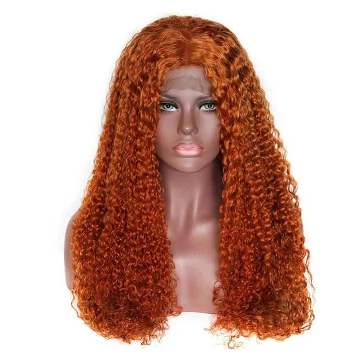 real person hair ring success token-Light Orange Curly Deep Wave Colored Hair Lace Wig Brazilian Human Hair Wigs