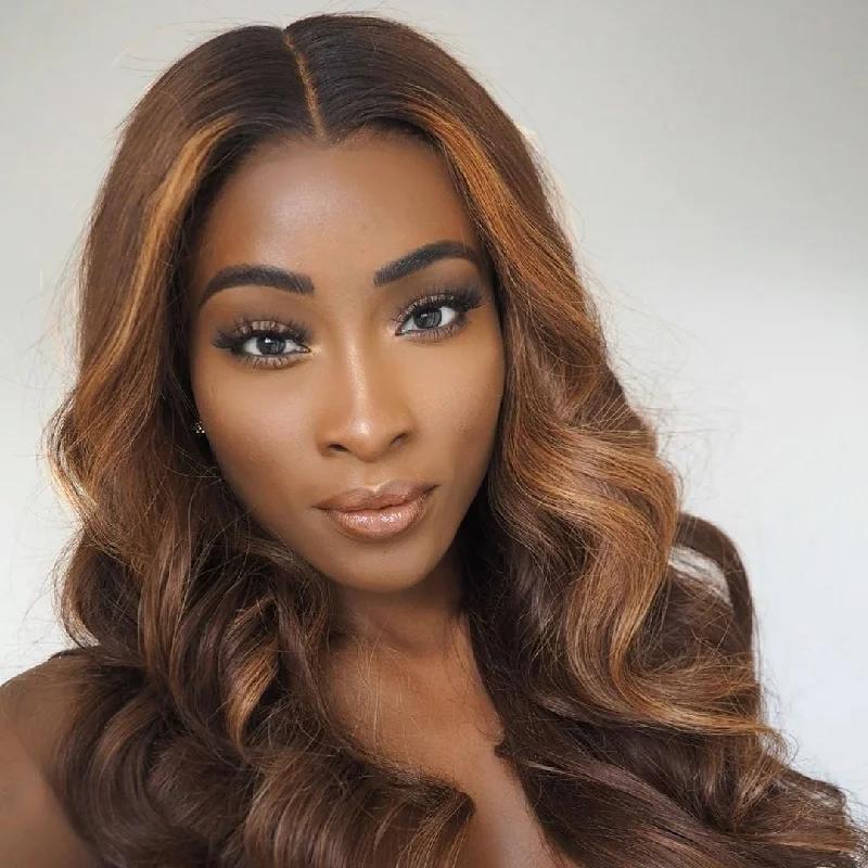 real person hair ring online market-Higlight Color Loose Wave Human Hair Lace Wig for Black Women