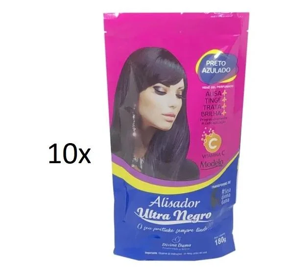 Organic hair care for hydration-Lot of 10 Ultra Dark Straightening Blue Bluish Black Henna 180g - Divina Dama