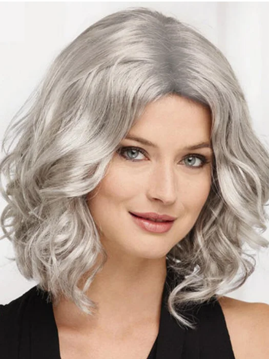 Synthetic wigs for charity events-Mid-length Wavy Curly Gray Lace Front Synthetic Wigs