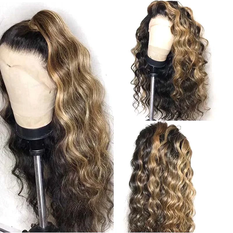 real person hair ring niche shop-HIghlight Color Deep Wave Human Hair Wig Lace Front 13x4 Surprisehair