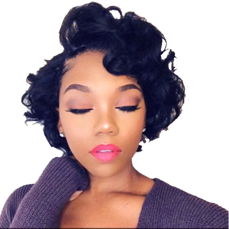 real person hair ring resilient design-Natural Curl Pixie Cut Wig Virgin Human Hair Short Lace Frontal Wig