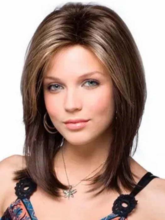 Synthetic wigs for reunion events-Smooth Long Full Straight Brown Hair Synthetic Wigs(Mono Part)