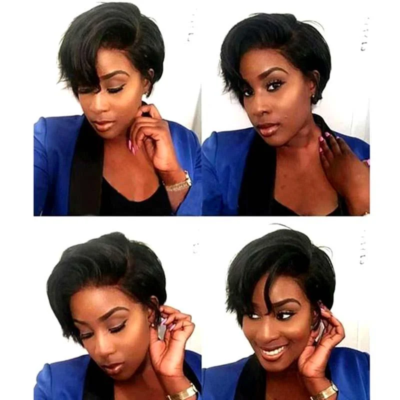 real person hair ring meaningful token-Pixie Cut Human Hair Lace Wig for American African Women