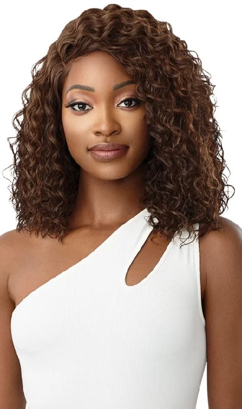 Synthetic wigs with choppy ends-OUTRE LACE FRONT WIG WET & WAVY STYLE LEENA