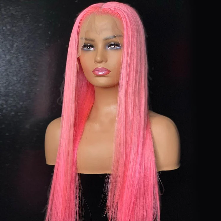 real person hair ring inspiration source-Pink Colored Hair 180% Density Lace Front Wig Straight Colored Human Hair Wigs