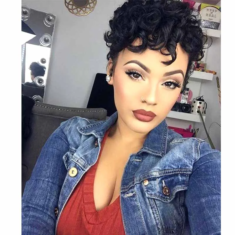 real person hair ring fan favorite-Pixie cut curly full lace wig human hair for African American Surprisehair