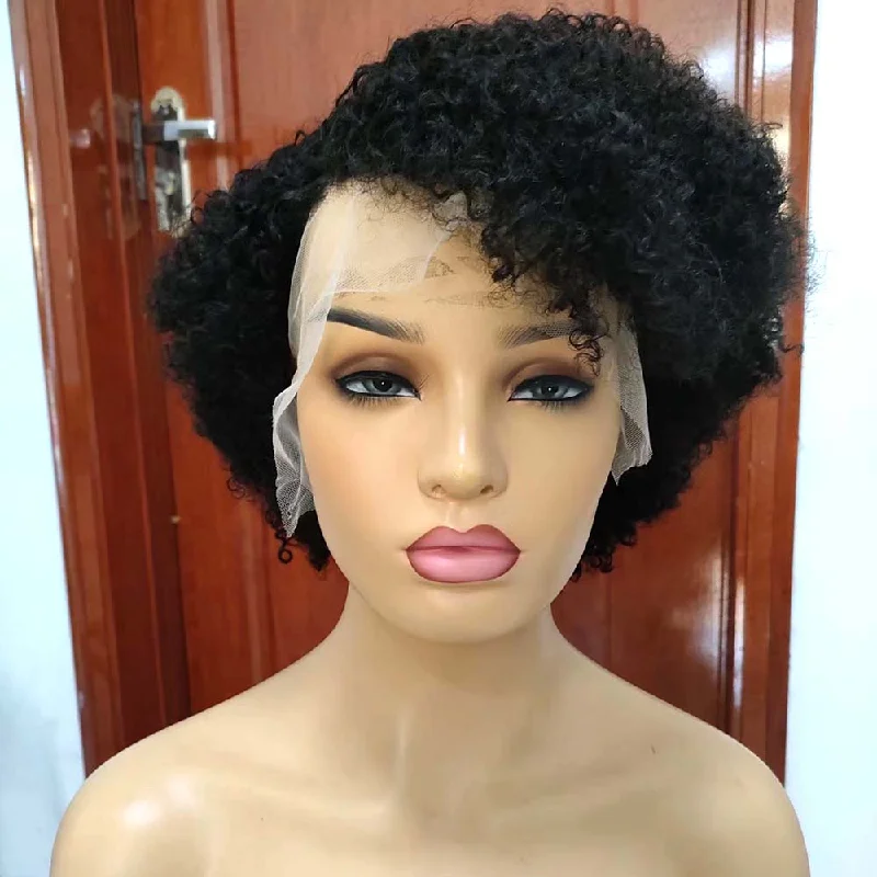 real person hair ring artisan made-Afro Kinky Pixie Cut Lace Wig 13x4 Human Hair for African American