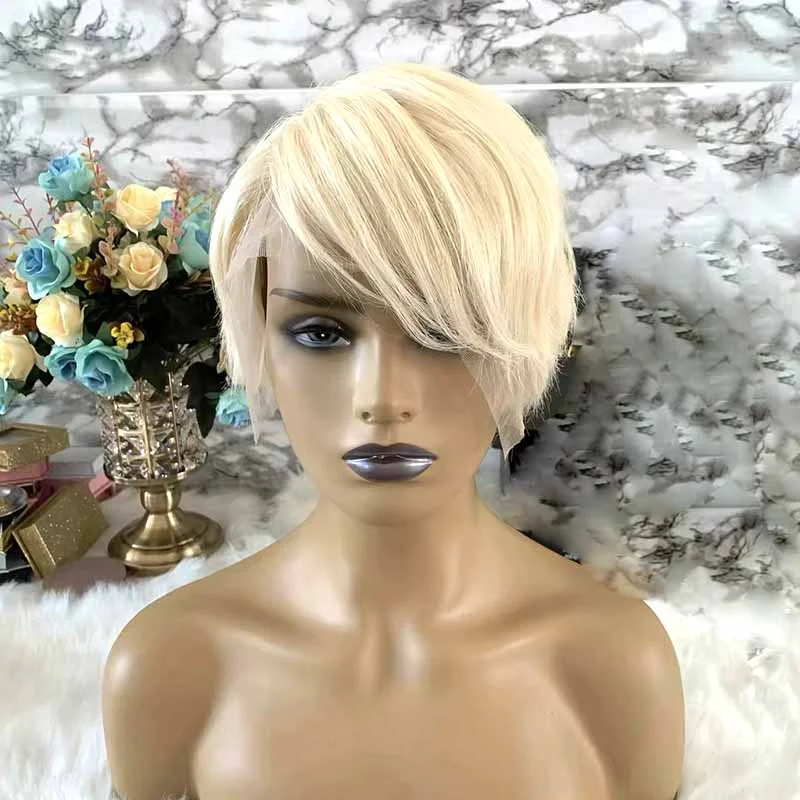 real person hair ring community buzz-short human hair pixie cut wig blonde for African American Surprisehair