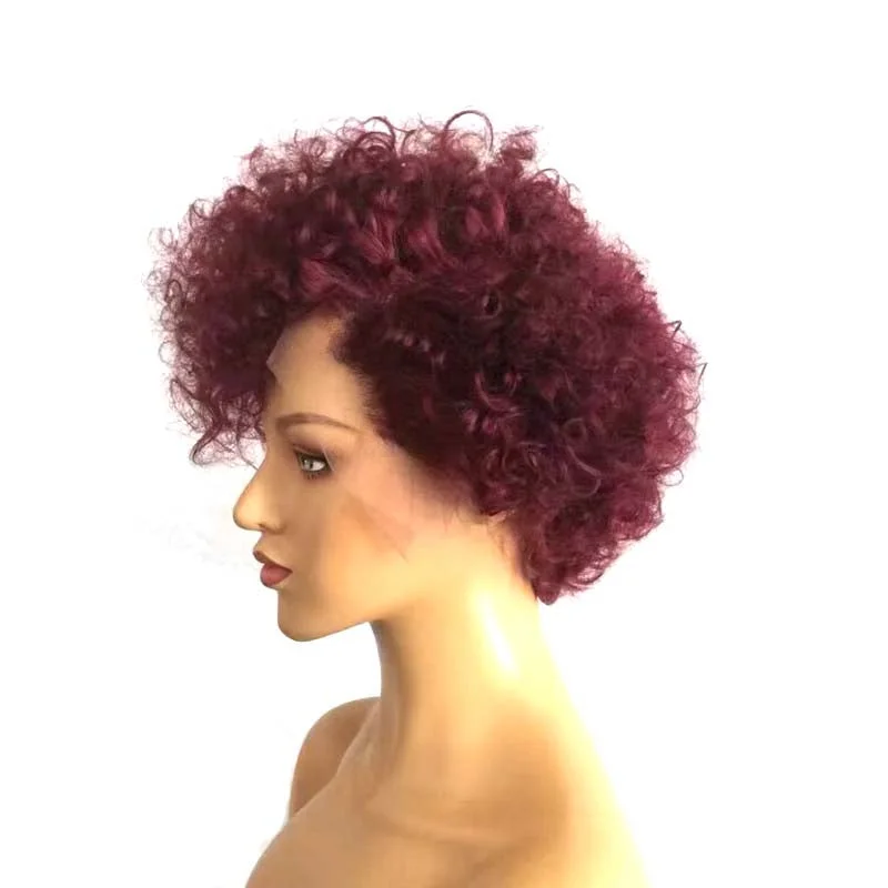 real person hair ring virtual store-Short Purple Pixie Cut Lace Wig Curly Brazilian Human Hair Surprisehair