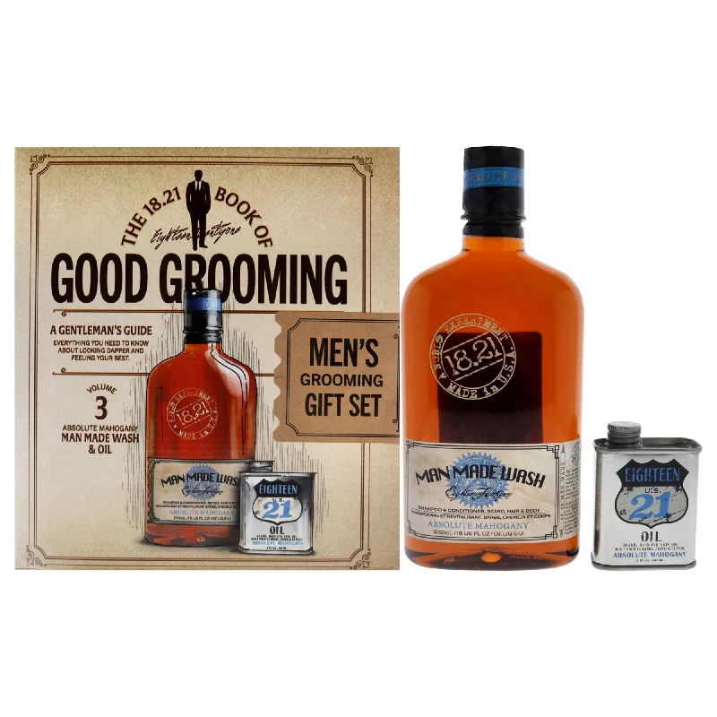 Hydrating shampoo-18.21 Man Made Book of Good Grooming Volume 3 Set - Absolute Mahogany by 18.21 Man Made for Men - 2 Pc 18oz Man Made Wash 3-In-1 Shampoo, Conditioner and Body Wash, 2oz Oil