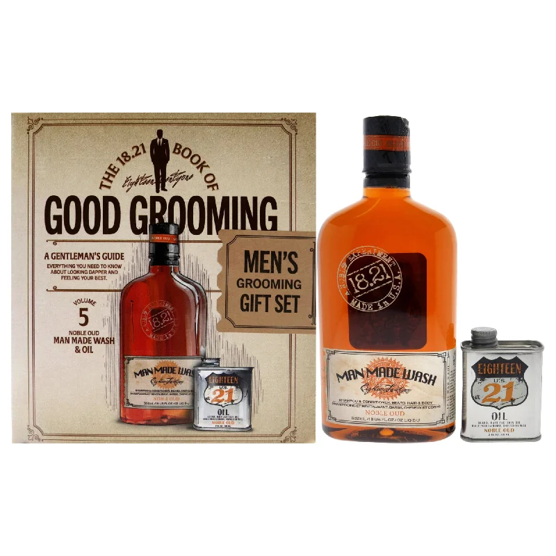 Scalp nourishing oil-18.21 Man Made Book of Good Grooming Volume 5 Set - Noble Oud by 18.21 Man Made for Men - 2 Pc 18oz Man Made Wash 3-In-1 Shampoo, Conditioner and Body Wash, 2oz Oil