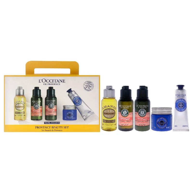 Revitalizing tonic-L'Occitane En Provence Travel Set by LOccitane for Unisex - 5 Pc 2.5oz Almond Shower Oil, 2.5oz Intensive Repair Shampoo, 2.5oz Intensive Repair Conditioner, 1.7oz Shea Butter Ultra Rich Body Cream, 1oz Shea Butter Dry Skin Hand Cream