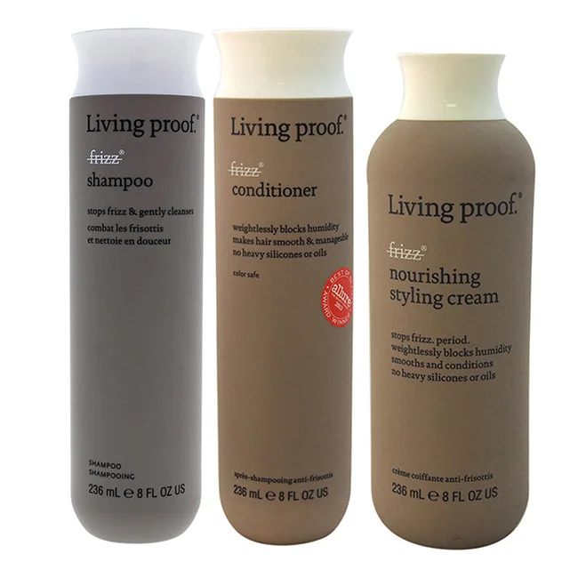 Grapeseed oil-Living Proof No Frizz Shampoo Conditioner and Cream Kit by Living Proof for Unisex - 3 Pc Kit 8oz Conditioner, 8oz Nourishing Styling Cream