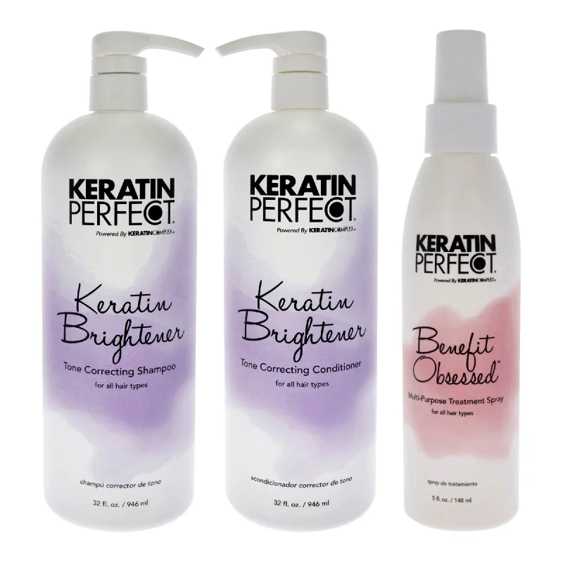 Creamy custard-Keratin Perfect Keratin Brightener Kit by Keratin Perfect for Unisex - 3 Pc 32 oz Shampoo, 32oz Conditioner, 5.7oz Benefit Obsessed Treatment