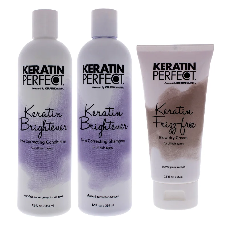 Scalp purifying mask-Keratin Perfect Keratin Brightener Kit by Keratin Perfect for Unisex - 3 Pc Kit 12oz Shampoo, 12oz Conditioner, 2.5oz Frizz-Free Bow Dry Cream