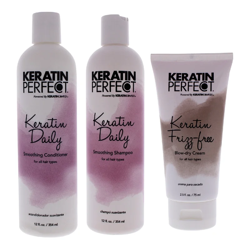 Sleek cream-Keratin Perfect Keratin Daily Kit by Keratin Perfect for Unisex - 3 Pc Kit 12oz Shampoo, 12oz Conditioner, 2.5oz Frizz-Free Bow Dry Cream