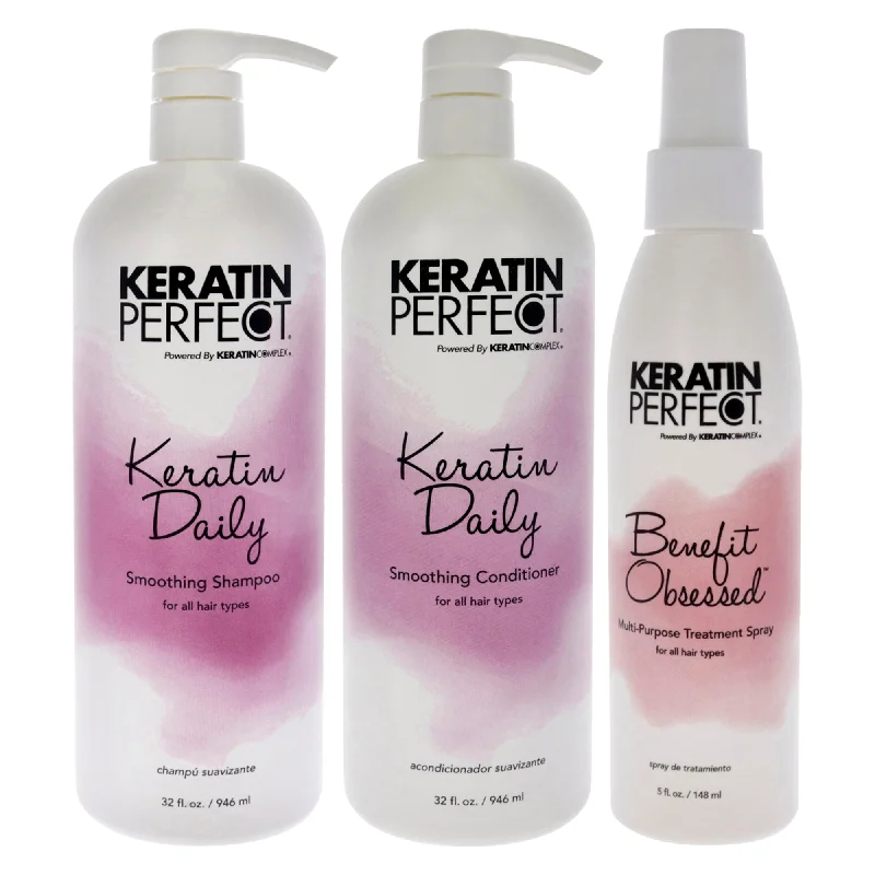 Humidity blocker-Keratin Perfect Keratin Daily Kit by Keratin Perfect for Unisex - 3 Pc Kit 32oz Shampoo, 32oz Conditioner, 5oz Benefit Obsessed Treatment Spray