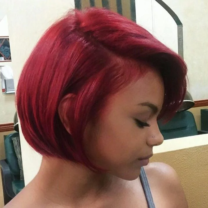 real person hair ring scratch-resistant-Red Color Pixie Cut Lace Frontal Wig Human Hair for African American