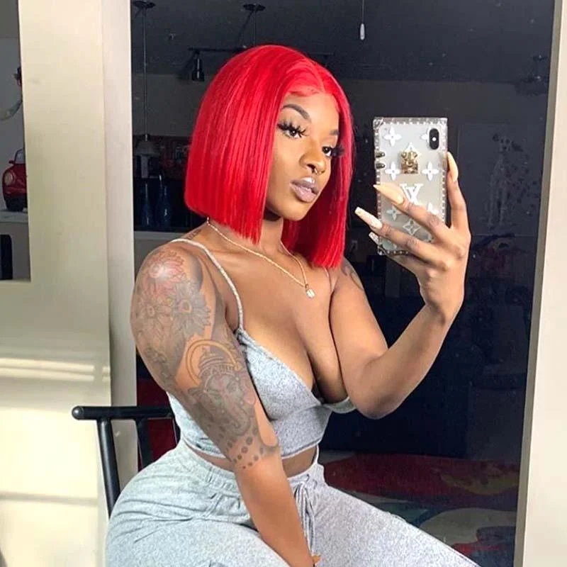 real person hair ring expert review-Red Lace Front Bob Wig Human Hair Middle Part for Sale Surprisehair