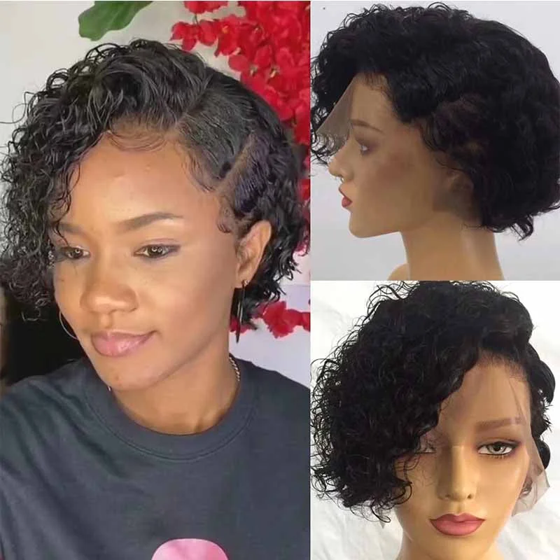 real person hair ring eye-catching piece-Short curly pixie cut wig human hair for African American Surprisehair