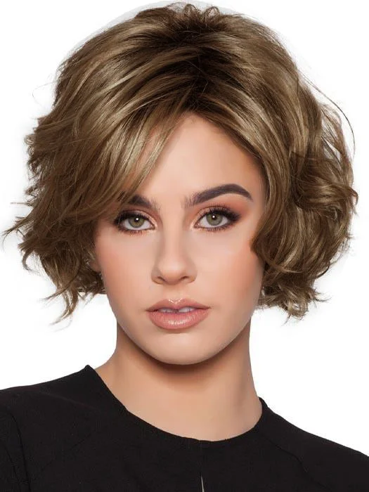 Synthetic wigs for dance events-Short Curly Brown L Part Lace Front Synthetic Wigs