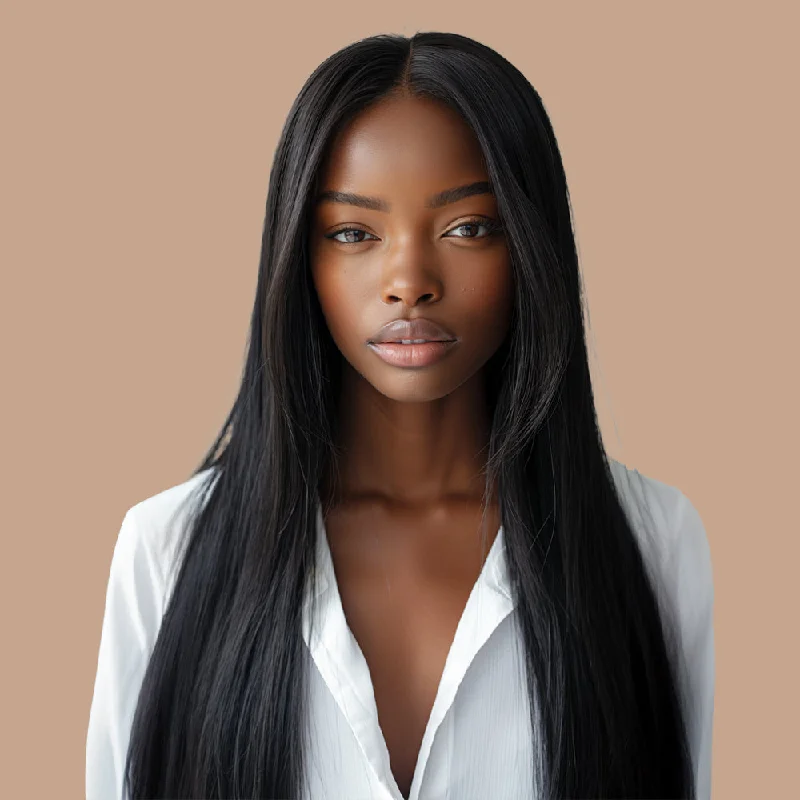 real person hair ring heartfelt gift-Straight Natural Black Wig Transparent Full Frontal 13*4 100% Human Hair