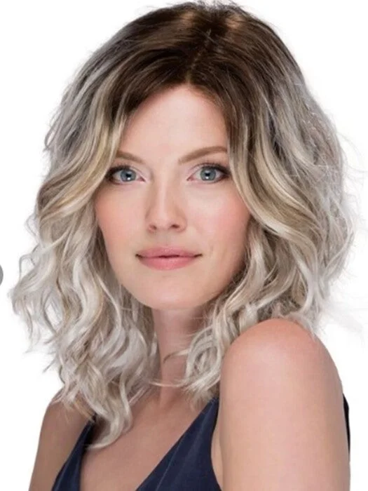 Synthetic wigs for sleek look-Sublime Middle Length Curly Silver Blonde Mono Part Synthetic Wigs