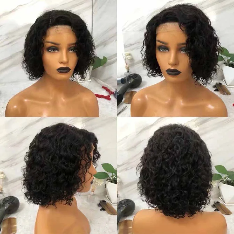 real person hair ring local pride-Water Wave Pixie Cut Wig  Human Hair Lace Frontal Wig for African American