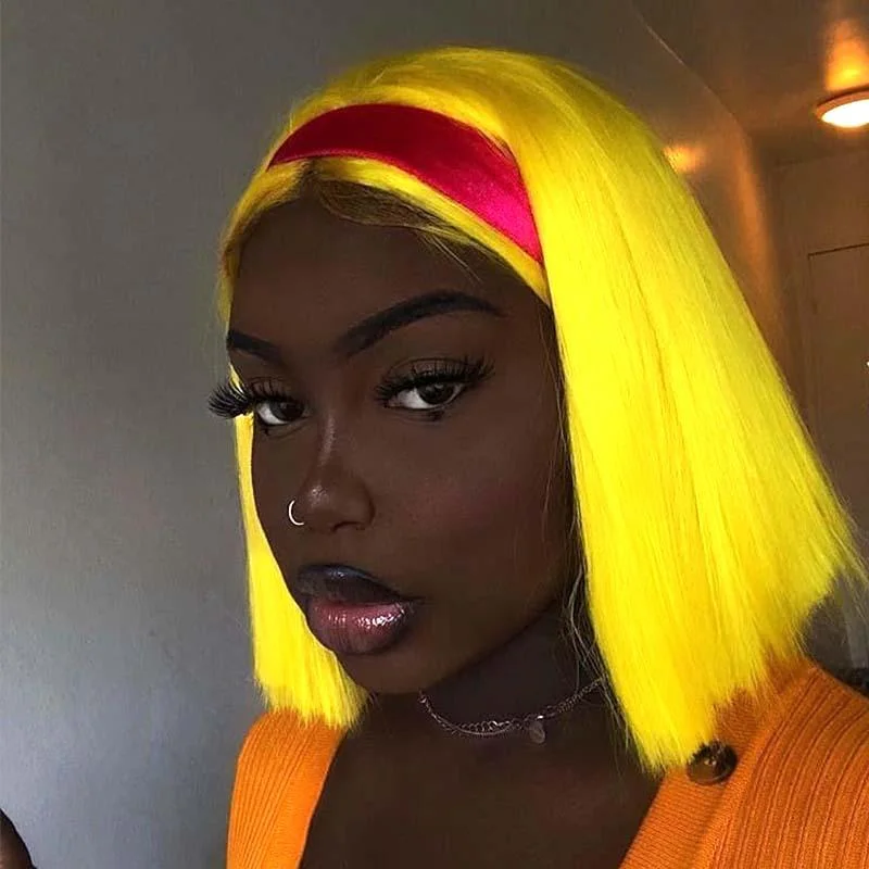 real person hair ring official product-Yellow Bob Wig Human Hair Lace Wig Middle Part for sale Surprisehair